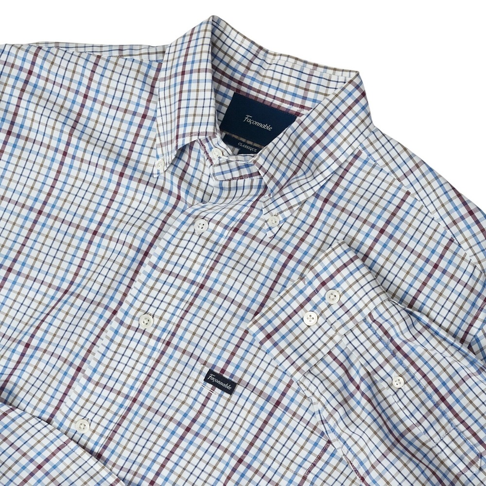Faconnable Men's‎ Multicolor Plaid Button Down Shirt Small Classic Fit cotton